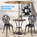 3-Piece Cast Aluminum Bistro Set Patio All-Weather Table and Chairs with Umbrella Hole-Black