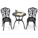 3-Piece Patio Bistro Set All Weather Cast Aluminum Table and Chairs with Umbrella Hole and Butterfly Backrests-Black