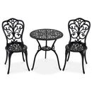 3-Piece Patio Bistro Set All Weather Cast Aluminum Table and Chairs with Umbrella Hole and Butterfly Backrests-Black