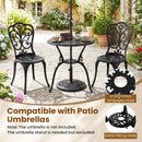 3-Piece Patio Bistro Set All Weather Cast Aluminum Table and Chairs with Umbrella Hole and Butterfly Backrests-Black