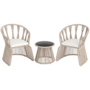 3 Piece Patio Leisure Chair Set Rope-Woven Armchairs And Table Set With Soft Seat Cushions-White