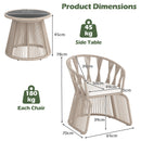 3 Piece Patio Leisure Chair Set Rope-Woven Armchairs And Table Set With Soft Seat Cushions-White