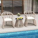 3 Piece Patio Leisure Chair Set Rope-Woven Armchairs And Table Set With Soft Seat Cushions-White