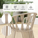 3 Piece Patio Leisure Chair Set Rope-Woven Armchairs And Table Set With Soft Seat Cushions-White