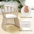 3 Piece Patio Leisure Chair Set Rope-Woven Armchairs And Table Set With Soft Seat Cushions-White