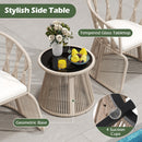 3 Piece Patio Leisure Chair Set Rope-Woven Armchairs And Table Set With Soft Seat Cushions-White