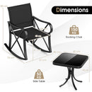 3-Piece Patio Rocking Bistro Rocker Chairs Set with Glass-Top Side Table-Black
