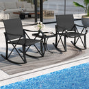 3-Piece Patio Rocking Bistro Rocker Chairs Set with Glass-Top Side Table-Black