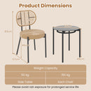 3 Pieces PE Wicker Outdoor Bistro Set Patio Conversation Set with Tempered Glass Coffee Table and Rattan Chairs-Brown