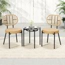 3 Pieces PE Wicker Outdoor Bistro Set Patio Conversation Set with Tempered Glass Coffee Table and Rattan Chairs-Brown