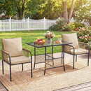 3 Pieces Patio Wicker Bistro Set with Cushions and Rattan Chairs for Balcony-Brown