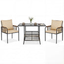 3 Pieces Patio Wicker Bistro Set with Cushions and Rattan Chairs for Balcony-Brown