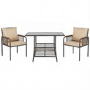 3 Pieces Patio Wicker Bistro Set with Cushions and Rattan Chairs for Balcony-Brown
