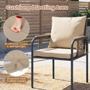 3 Pieces Patio Wicker Bistro Set with Cushions and Rattan Chairs for Balcony-Brown