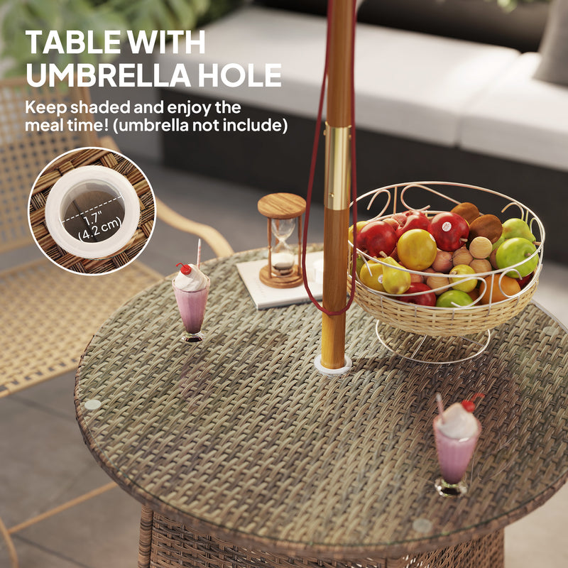 Outsunny Patio Furniture Rattan Garden Table with Umbrella Hole