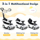 3-in-1 Ride on Push Car with Adjustable Canopy and Steering Push Bar-White