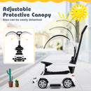 3-in-1 Ride on Push Car with Adjustable Canopy and Steering Push Bar-White