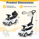 3-in-1 Ride on Push Car with Adjustable Canopy and Steering Push Bar-White