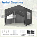 300 X 300 Cm Pop Up Canopy Tent With 4 Removable Sidewall And Wheeled Bag-Grey