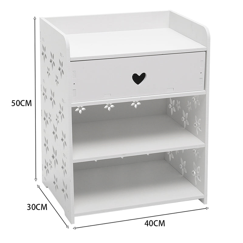 Livingandhome Hollow Carved Flower Pattern Side Table Nightstand with Drawer for Bedroom