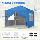 300 X 300 Cm Pop Up Canopy Tent With 4 Removable Sidewall And Wheeled Bag-Blue