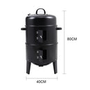 3-In-1 Portable Outdoor Charcoal BBQ Grill Smoker