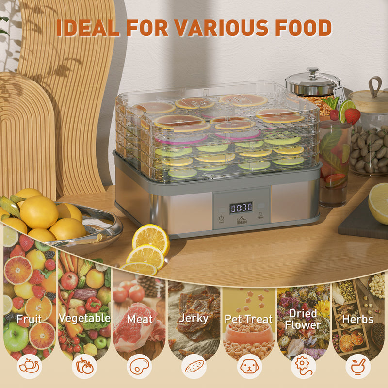 HOMCOM 5 Tier Food Dehydrator, 245W for Drying Fruit, Meat, Vegetable, White