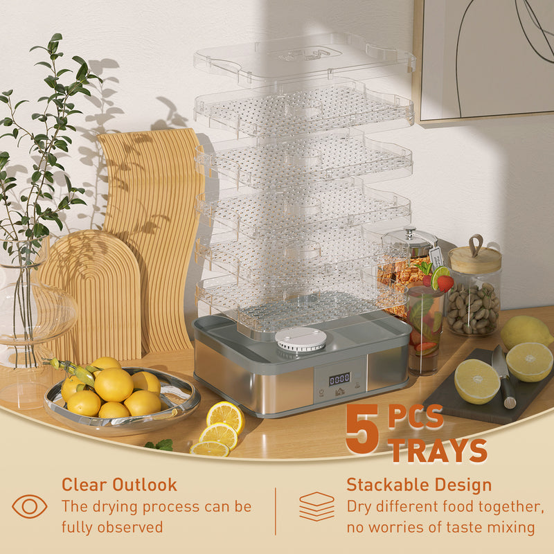 HOMCOM 5 Tier Food Dehydrator, 245W for Drying Fruit, Meat, Vegetable, White