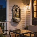 Outsunny Wall-Mounted Water Fountain, Garden Water Feature with LED Lights
