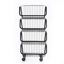 Livingandhome Stackable Rolling Metal Wire Basket Trolley Rack Fruit Vegetable Storage Holder For Kitchen