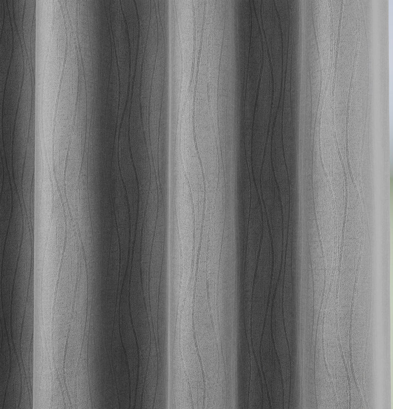 Enhanced Living Goodwood Silver Thermal, Energy Saving, Dimout Eyelet Curtains with Wave Pattern - Pair