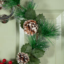 45cm Hanging Christmas Wreath with Red Berries and Frosted Pinecones