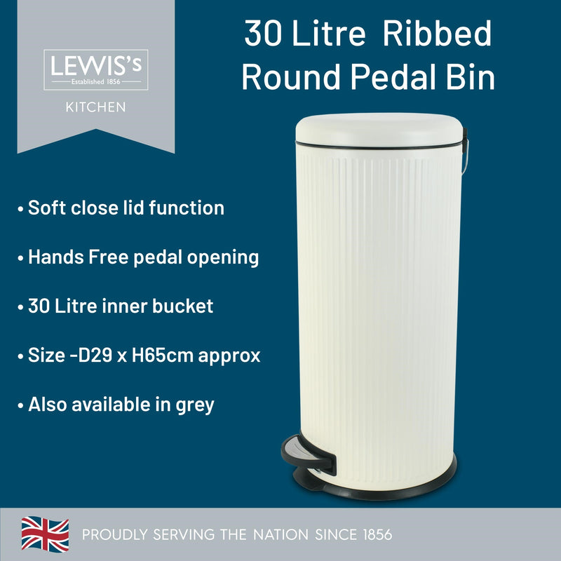 Lewis's 30 Litre Round Pedal Bin - Cream