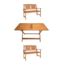 Outdoor 4 Person Folding Rectangular Wooden Garden Patio Dining Table and 2 Benches Set