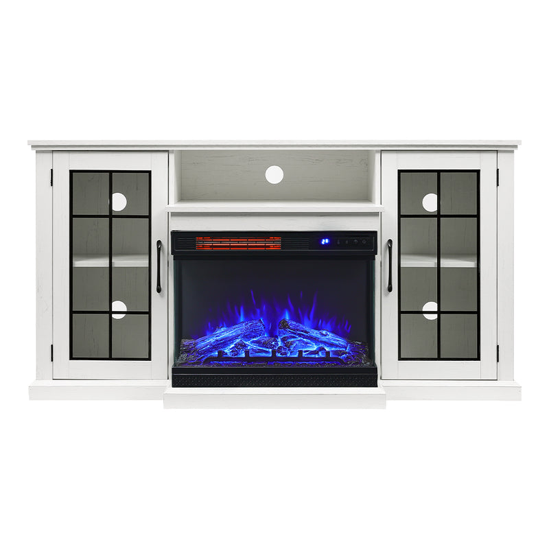 3-Sided Electric Fireplace TV Stand with Glass Door Closed Storage