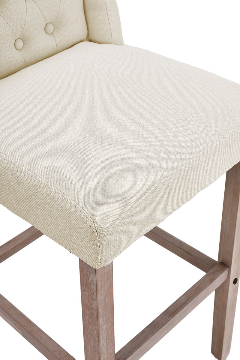 Livingandhome Set of 2 Linen Tufted Bar Stools with Wood Legs