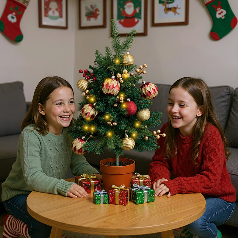 Lifeideas Set of 2 Pre-Lit Artificial Christmas Trees with Tripod Stakes