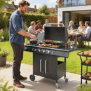 Outsunny Burner Gas BBQ Grill, Gas Barbecue Trolley With Side Table, Black