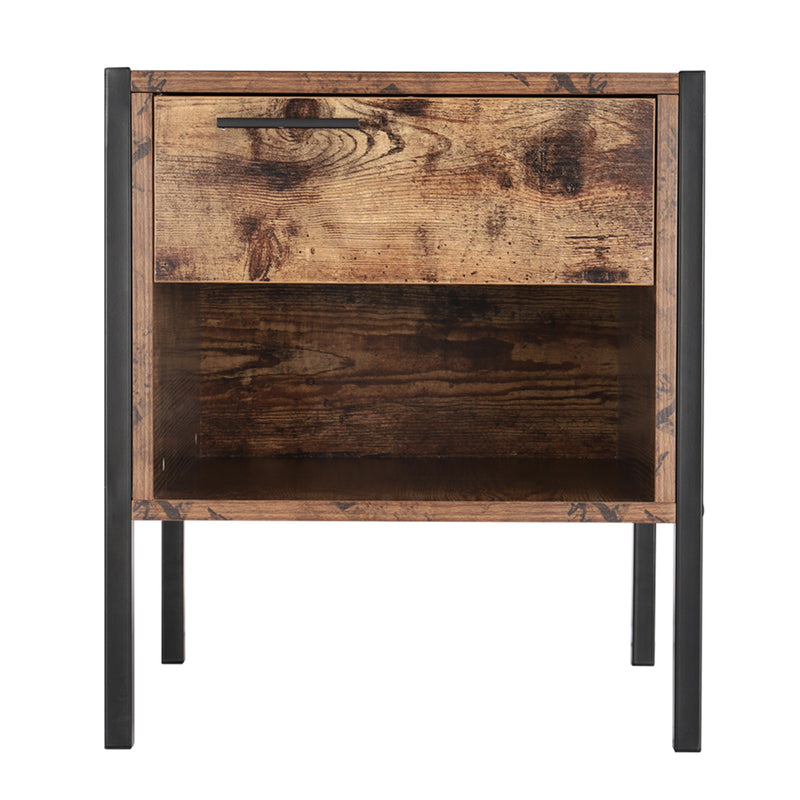Livingandhome Retro Industrial-style Bedside Table Nightstand with Drawer & Open Front Storage Compartment