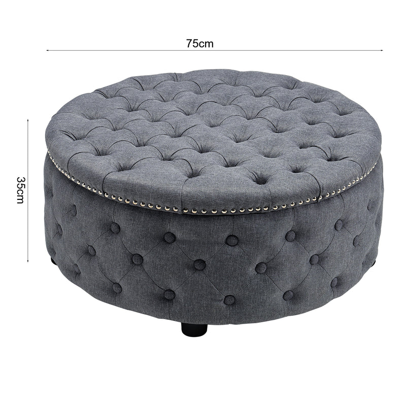 Livingandhome Stylish Round Ottoman with Nailhead Trim