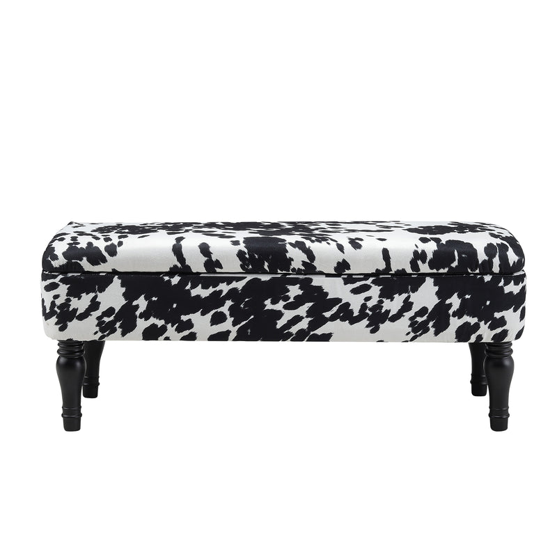 Livingandhome Cow Print Velvet Upholstered Storage Bench