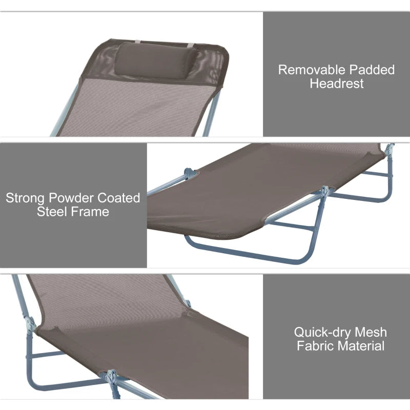 Outsunny Adjustable Sun Bed Lounger - Coffee Brown