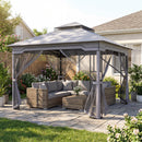 330 X 330 CM Double Roof Soft Top Patio Gazebo With Zippered Mesh Netting-Grey