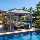330 X 330 CM Double Roof Soft Top Patio Gazebo With Zippered Mesh Netting-Grey