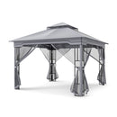 330 X 330 CM Double Roof Soft Top Patio Gazebo With Zippered Mesh Netting-Grey