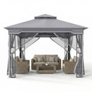 330 X 330 CM Double Roof Soft Top Patio Gazebo With Zippered Mesh Netting-Grey