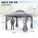 330 X 330 CM Double Roof Soft Top Patio Gazebo With Zippered Mesh Netting-Grey
