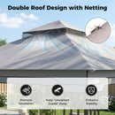 330 X 330 CM Double Roof Soft Top Patio Gazebo With Zippered Mesh Netting-Grey