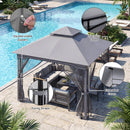 330 X 330 CM Double Roof Soft Top Patio Gazebo With Zippered Mesh Netting-Grey