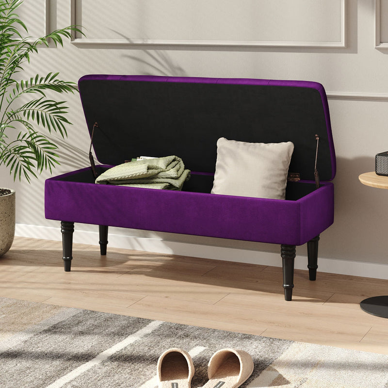 Livingandhome Purple Velvet Upholstered Storage Bench